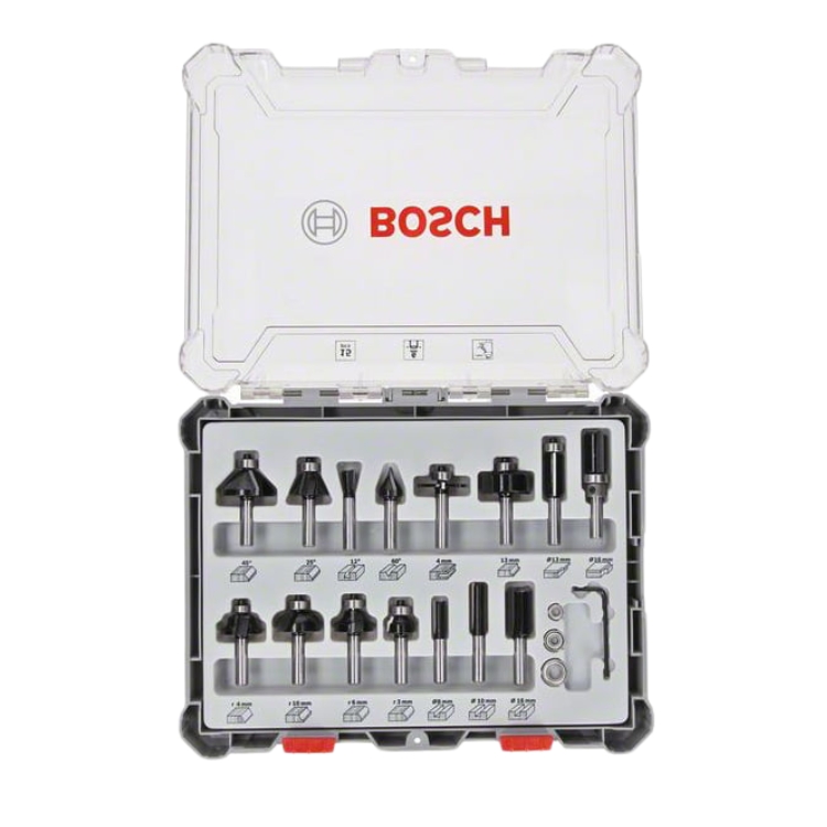 BOSCH 15-dijelni set mješovitih glodala 6 mm prihvat