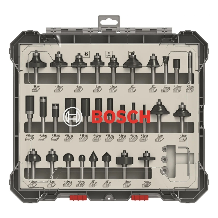 BOSCH 30-dijelni set mješovitih glodala 8 mm prihvat