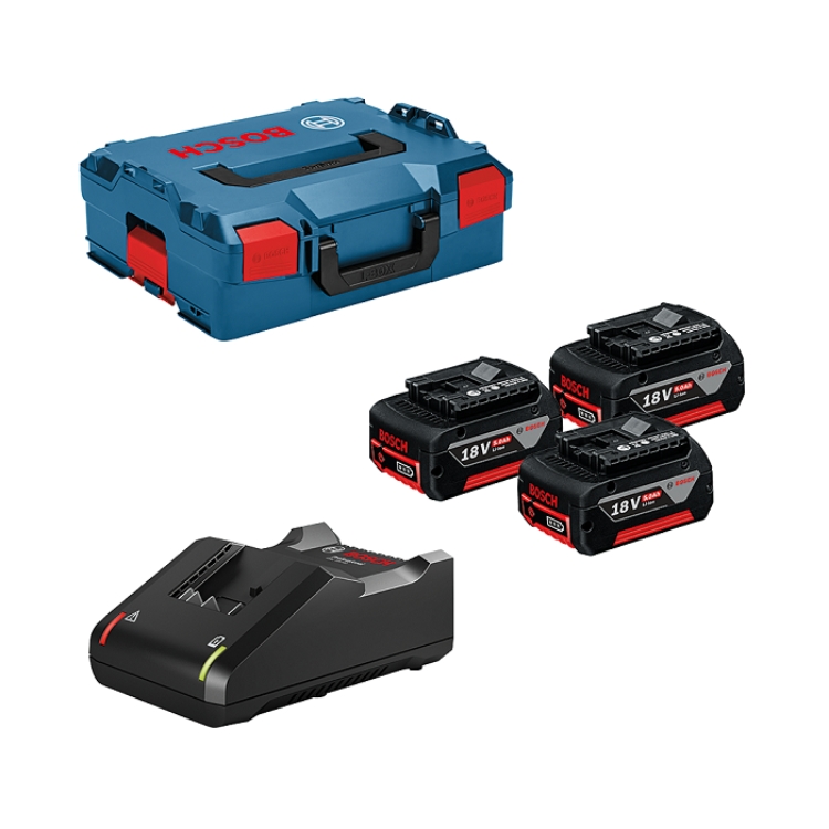 BOSCH aku set 3x GBA 18V 5,0Ah + GAL 18V-40 + L-BOXX