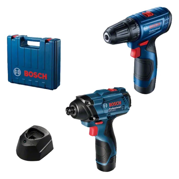 BOSCH aku udarni stezač GDR 120-Li + aku bušilica GSR 120-LI + 2xAku 12V 2,0Ah + kovčeg