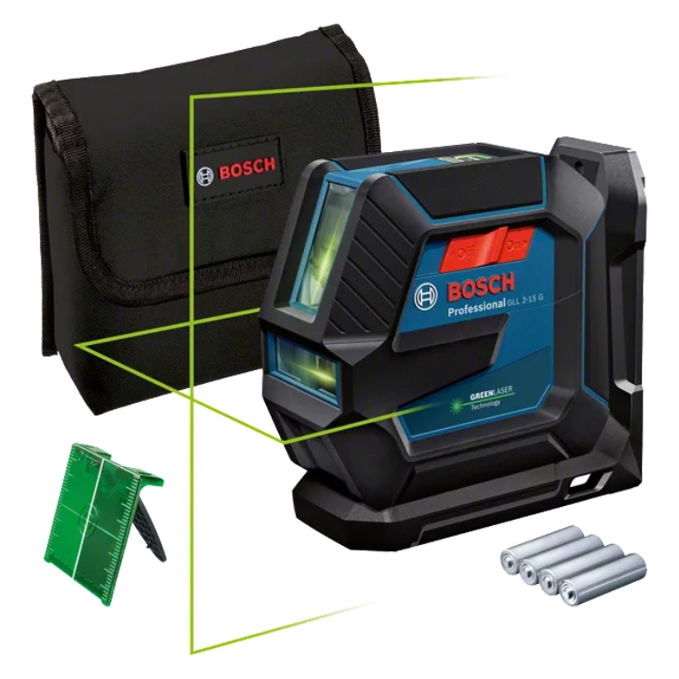 BOSCH križni laserski nivelir GLL 2-15 G + držač + kovčeg