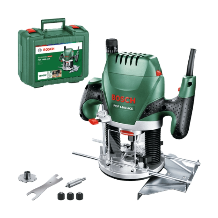 BOSCH vertikalna glodalica POF 1400 ACE + set glodala + kovčeg