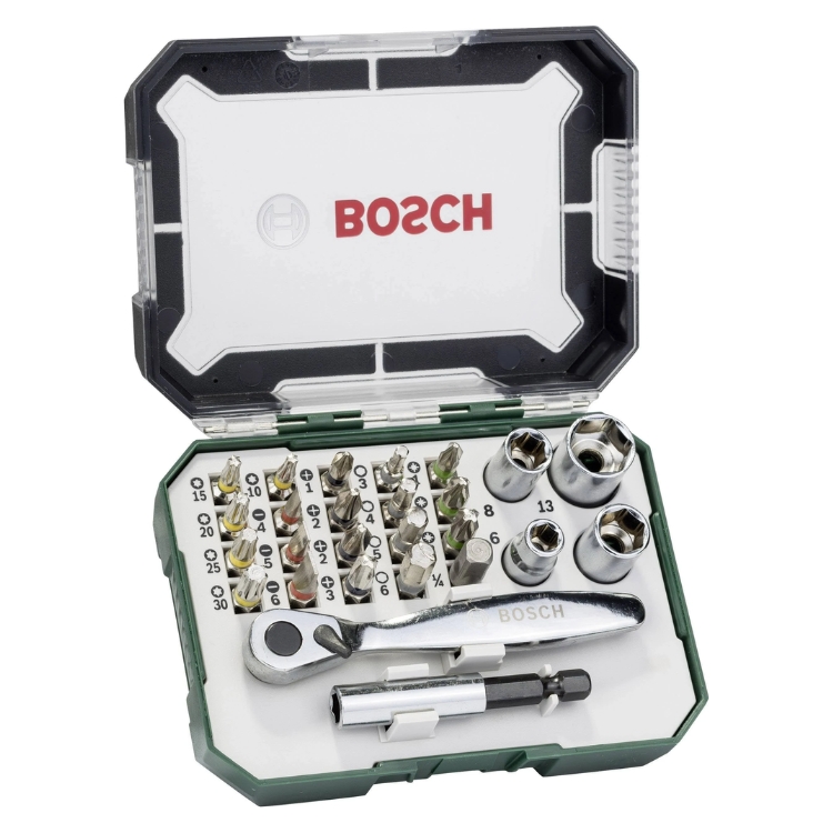 BOSCH 26-dijelni set bitova i nasadnih ključeva sa račnom