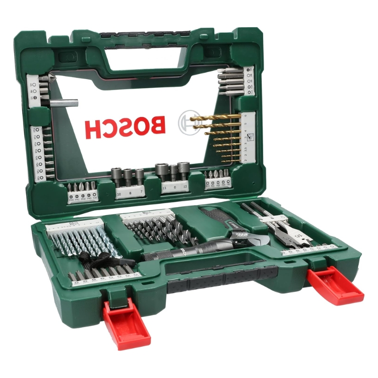 BOSCH 83-dijelni V-Line TiN set svrdla i bitova s LED baterijskom svjetiljkom i francuskim ključem