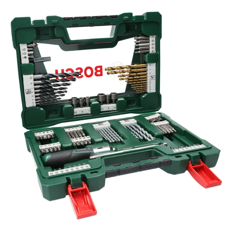 BOSCH 91-dijelni V-Line TiN set svrdla i bitova s izvijačem čegrtaljkom i magnetskim štapom