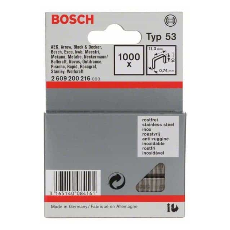 BOSCH set spajalica 11,4×10 mm, 1000 kom, nehrđajuća, tip 53