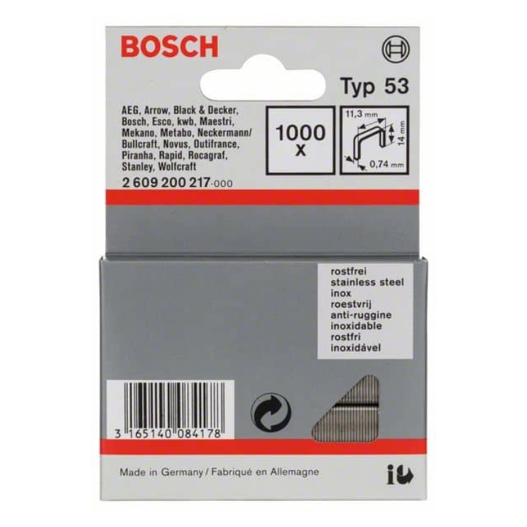 BOSCH set spajalica 11,4×14 mm, 1000 kom, nehrđajuća, tip 53