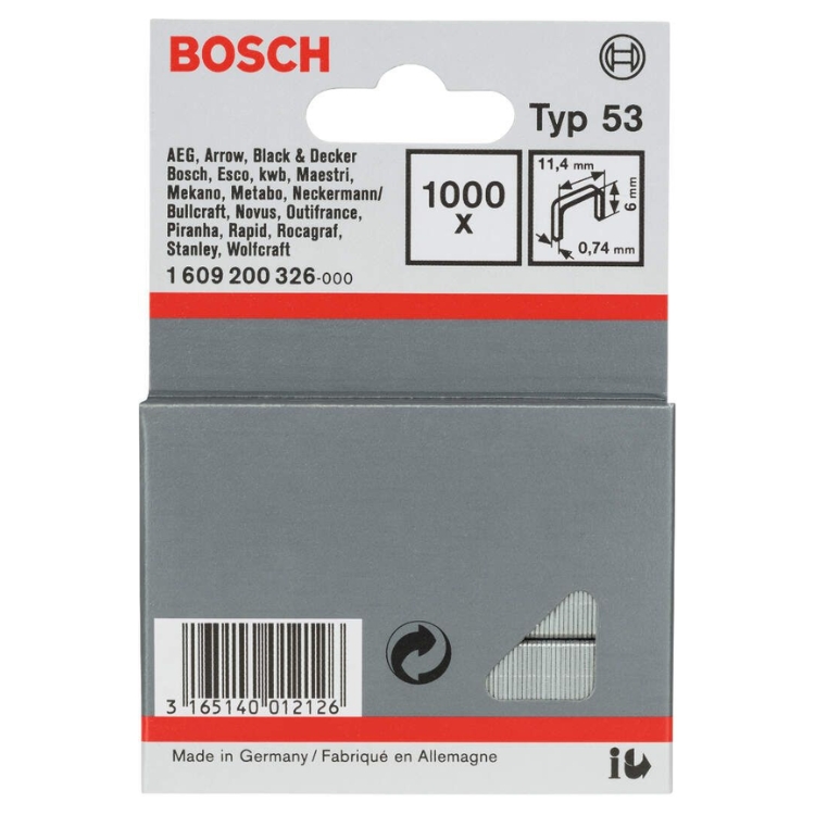 BOSCH set spajalica 11,4×6 mm, 1000 kom, tip 53