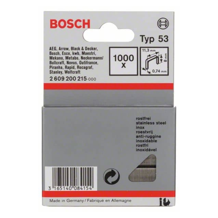 BOSCH set spajalica 11,4×8 mm, 1000 kom, nehrđajuća, tip 53