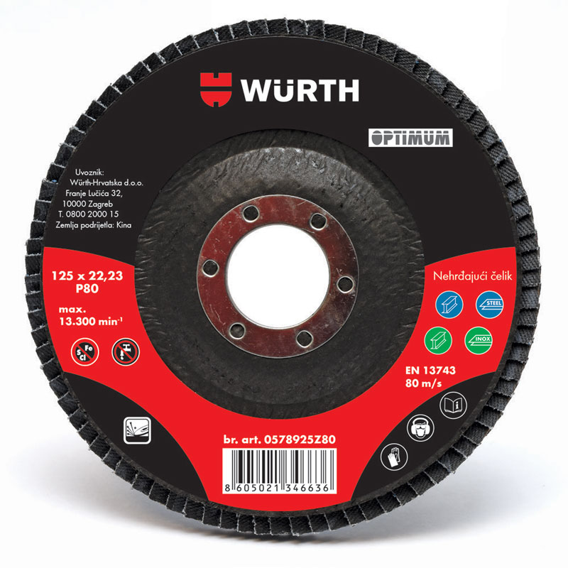 Wurth LEPEZ.BR.PLOČA-OPTIMUM-ZAOB.-INOX/ČEL.-G80-D115MM